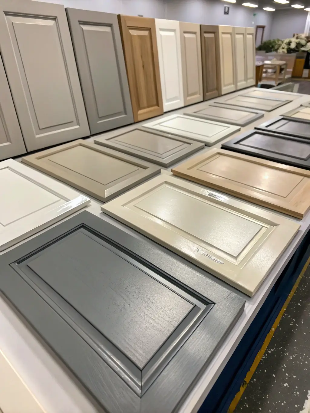 A photograph illustrating various cabinet door styles, such as shaker, raised panel, and flat panel, demonstrating the design flexibility offered.
